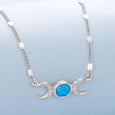 Triple Moon Opal Textured Necklace in Sterling Silver