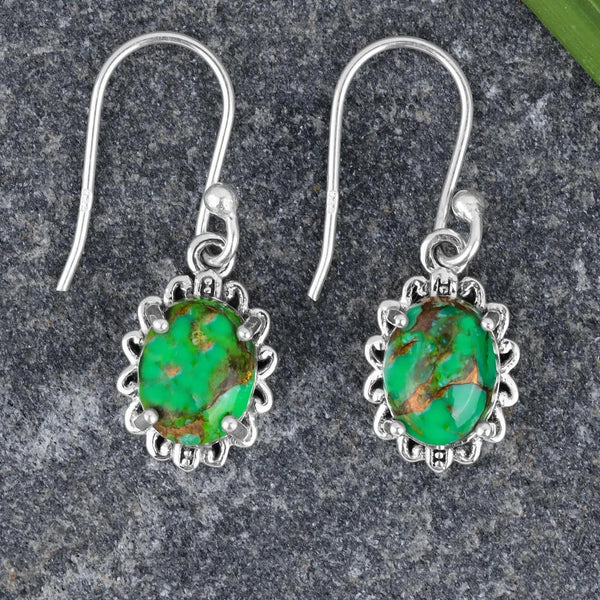 Sterling Silver Green Copper Turquoise Gemstone Earring