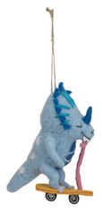 Wool Felt Dinosaur on Skateboard Ornament