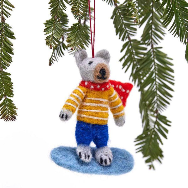 Surfing Polar Bear Felt Ornament