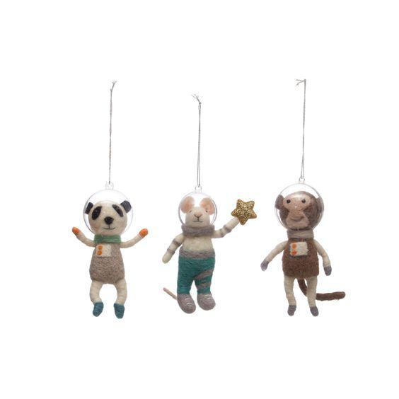 Felted Astronaut Animal Ornament