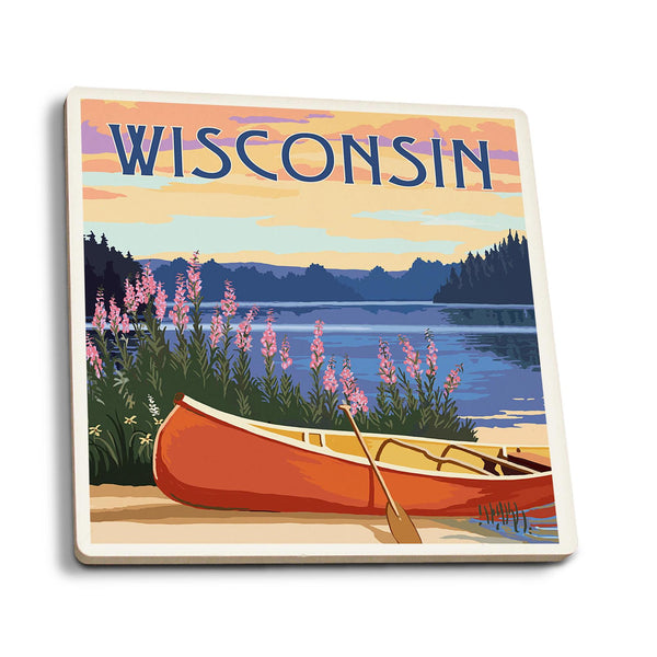 Wisconsin Canoe and Lake Ceramic Coasters