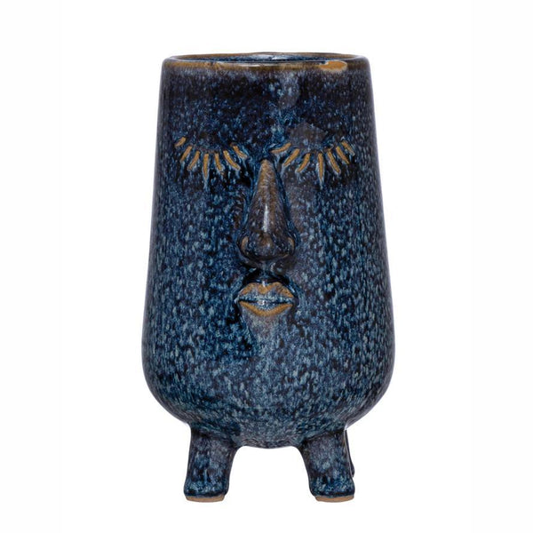 Blue Ceramic Face Planter/Vase