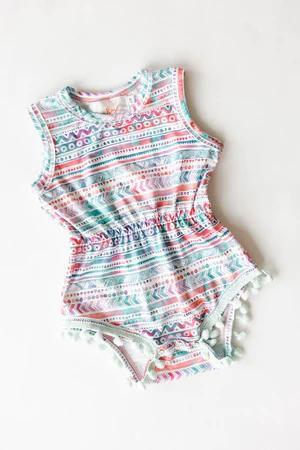 Tie Dye Pattern Pom Pom Romper