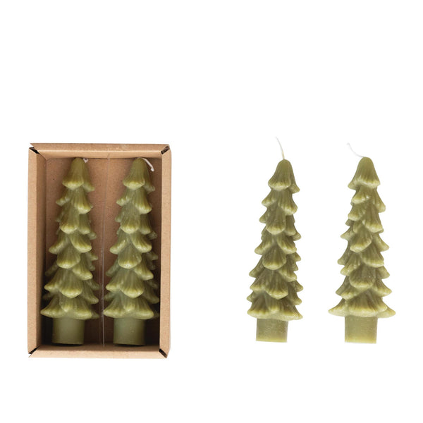 Cedar Green Tree Shaped Taper Candles, Set of 2