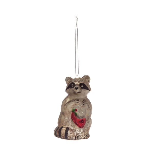 Raccoon Hand-Painted Glass Ornament