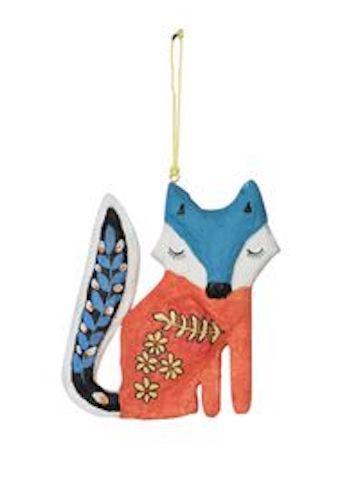 Hand-Painted Paper Mache Fox Ornament