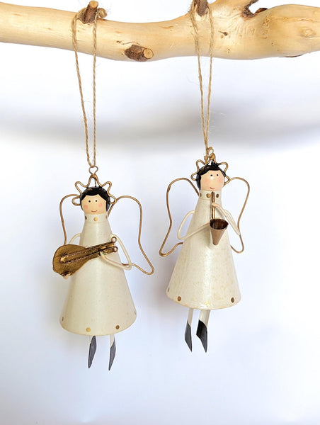 Hand Painted Tin Angel Musician Ornament (2 Styles)