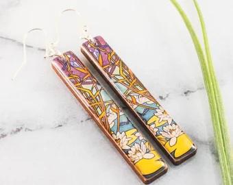 Art Nouveau Lilypad Bar Earrings