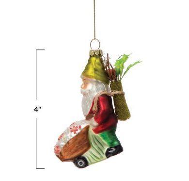 Glass Garden Gnome With Wheelbarrow Ornament
