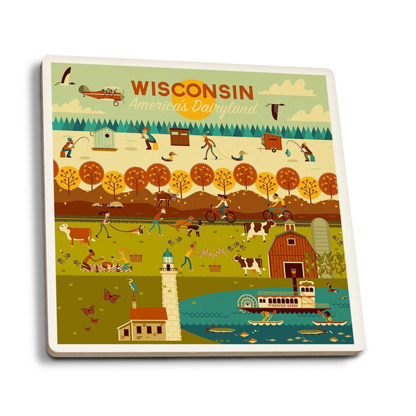 Wisconsin Folk Art Ceramic Coaster