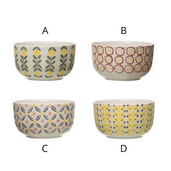 Floral Hand Stamped Ceramic Bowls (4 designs to choose from!)