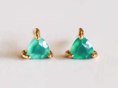 Green Onyx Gem Stud Earrings